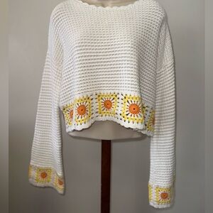 Sincerely Jules (XL) White Crochet Knit Cropped Sweater